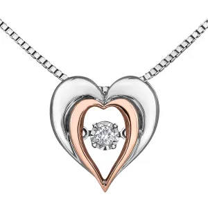 Sterling Silver and Rose Gold Heart and Diamond Pulse Pendant