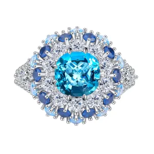 Sterling Silver Aquamarine Engagement Ring Luxury Wedding Rings