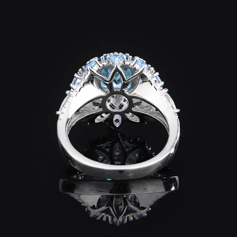 Sterling Silver Aquamarine Engagement Ring Luxury Wedding Rings