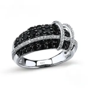 Sterling Silver Black Sapphire & CZ Ring