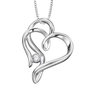 Sterling Silver Double Heart Pendant with Canadian Diamond