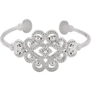 Sterling Silver Granulated 1/6 CTW Diamond  7" Cuff Bracelet