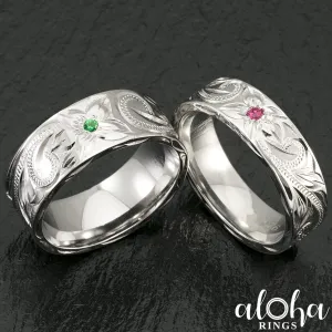 Sterling Silver Hawaiian Jewelry Ring [6mm or 8mm] with Birth Stone Setting - Flat Shape