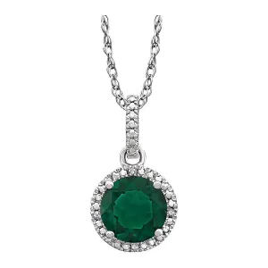 Sterling Silver Lab-Grown Emerald and .01 CTW Diamond 18" Necklace