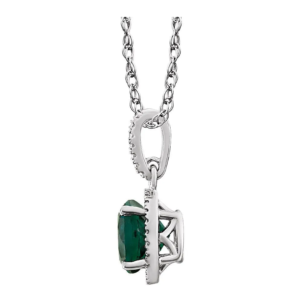 Sterling Silver Lab-Grown Emerald and .01 CTW Diamond 18" Necklace