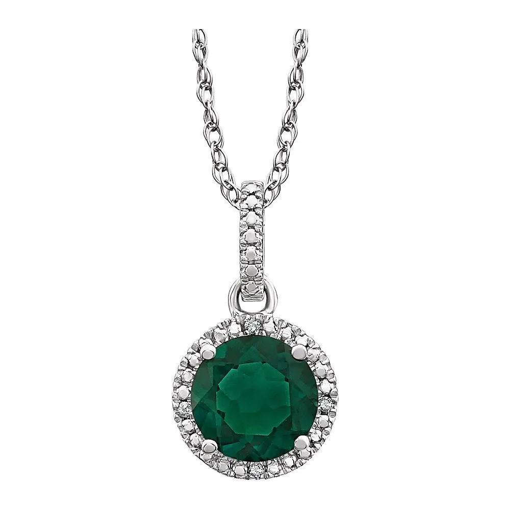 Sterling Silver Lab-Grown Emerald and .01 CTW Diamond 18" Necklace