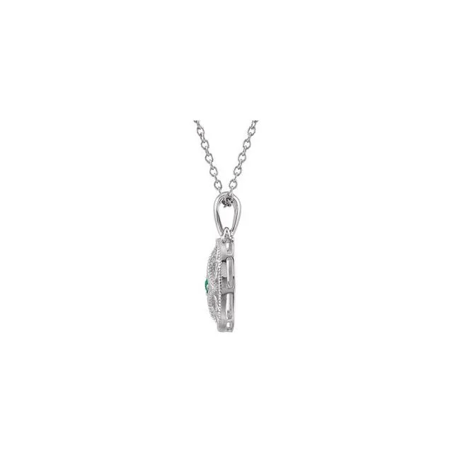 Sterling Silver Natural Emerald 18" Necklace