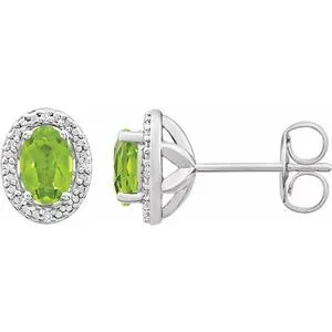 Sterling Silver Peridot & .025 CTW Diamond Earrings