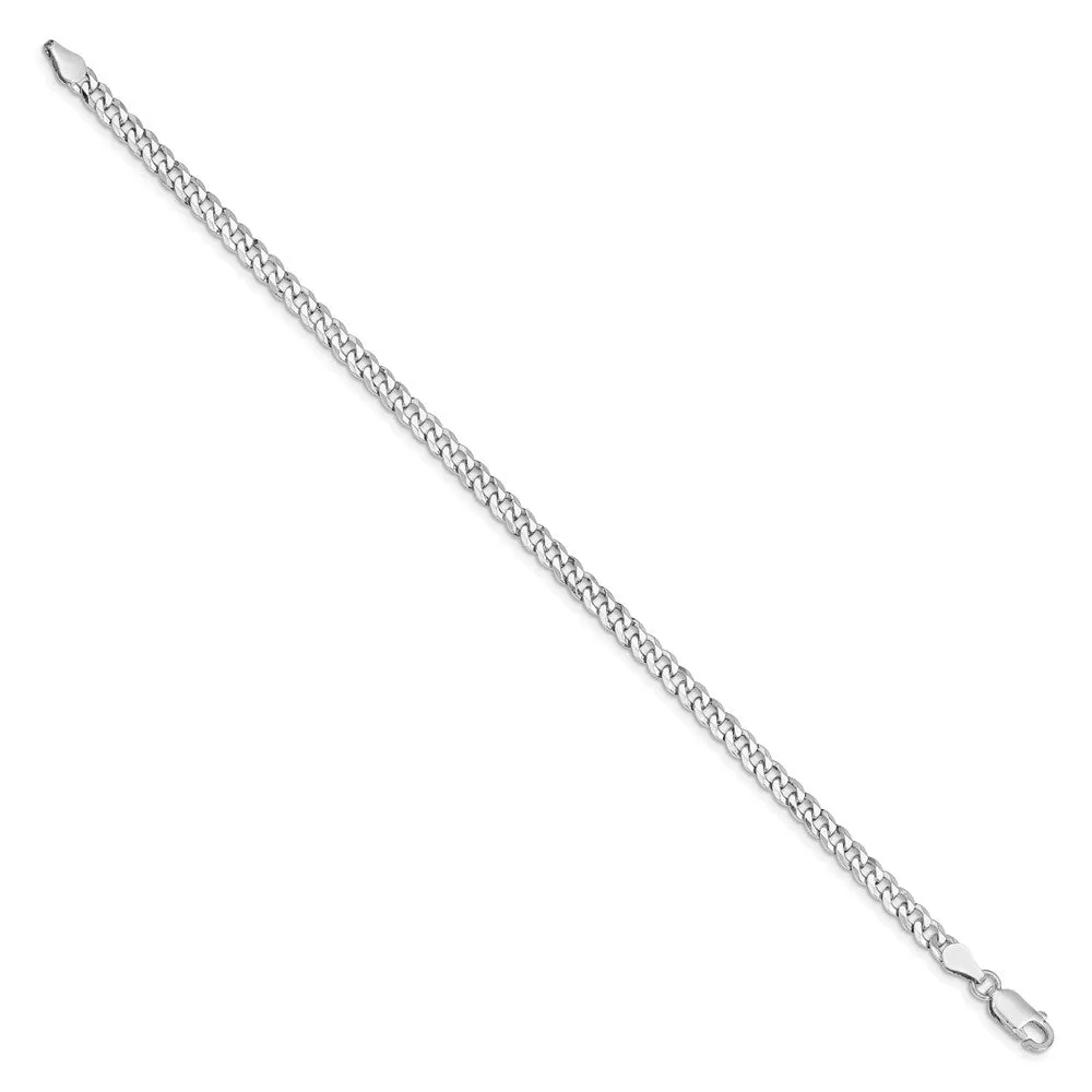 Sterling Silver Rhodium-plated 4mm Beveled Curb Chain