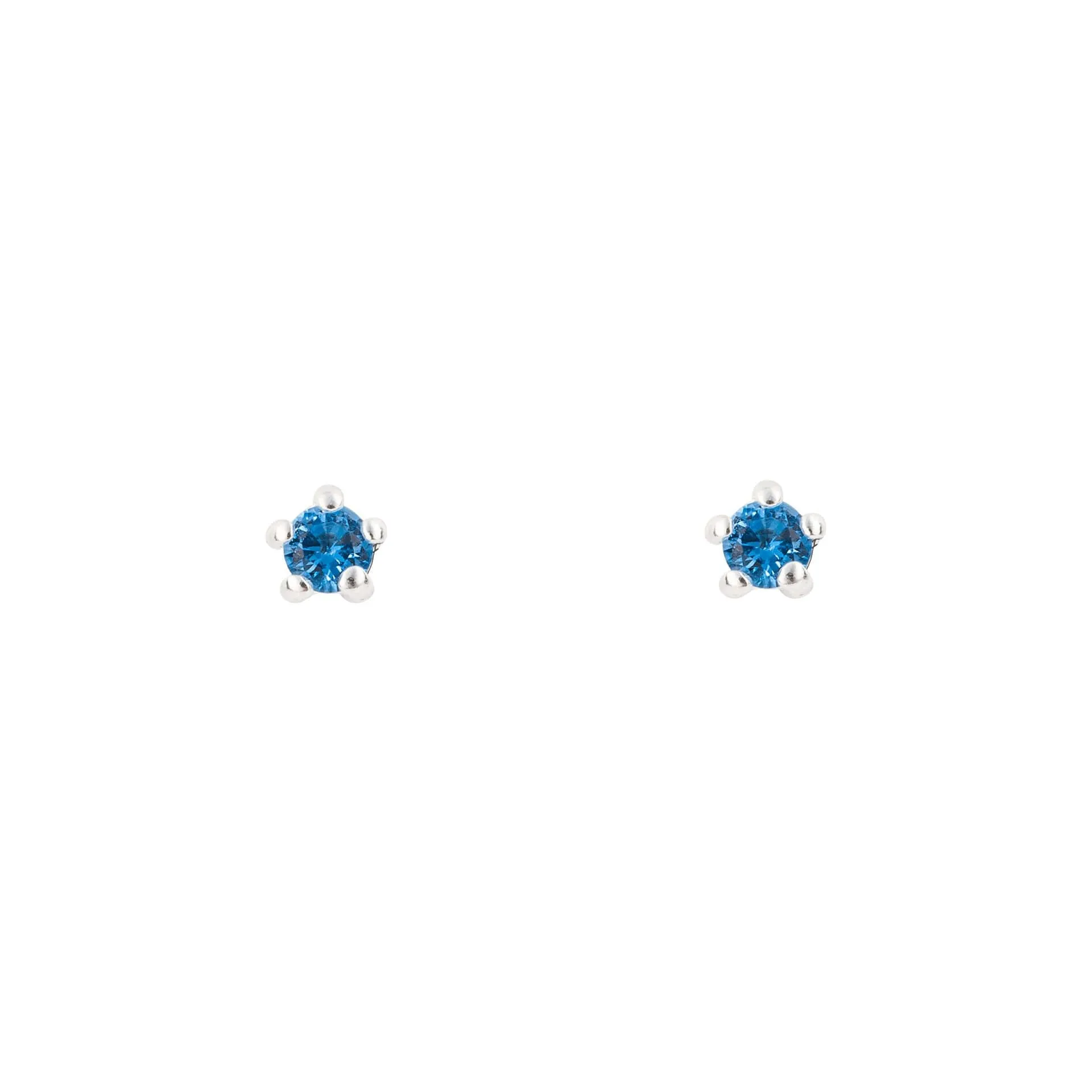 Sterling Silver Round Blue CZ Mini Stud Earrings