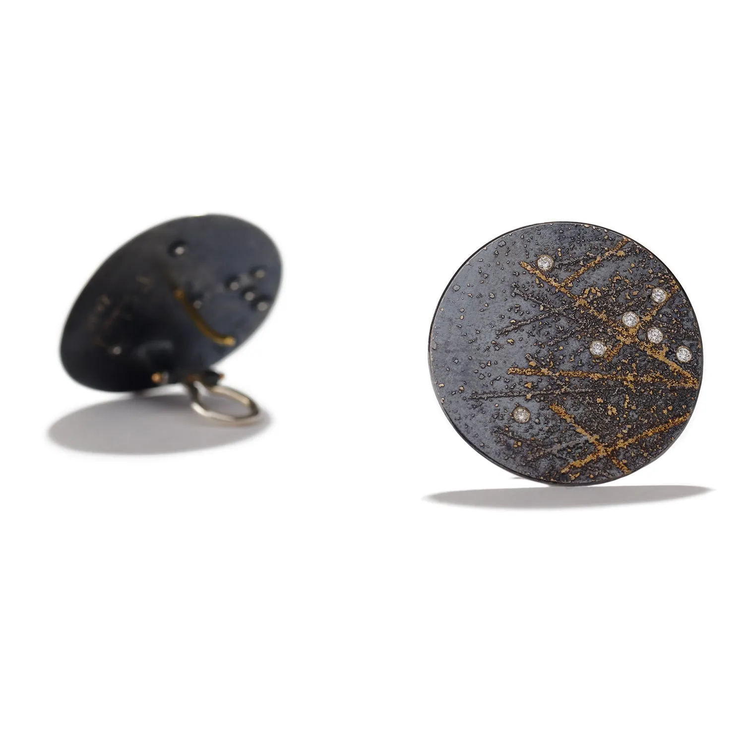 Sterling Studs with Platinum Stripes & Diamond