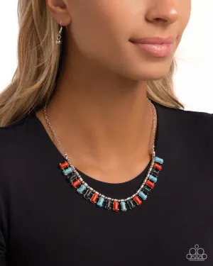 Stony Shimmer - Red - Turquoise, and Black Stone Paparazzi Short Necklace