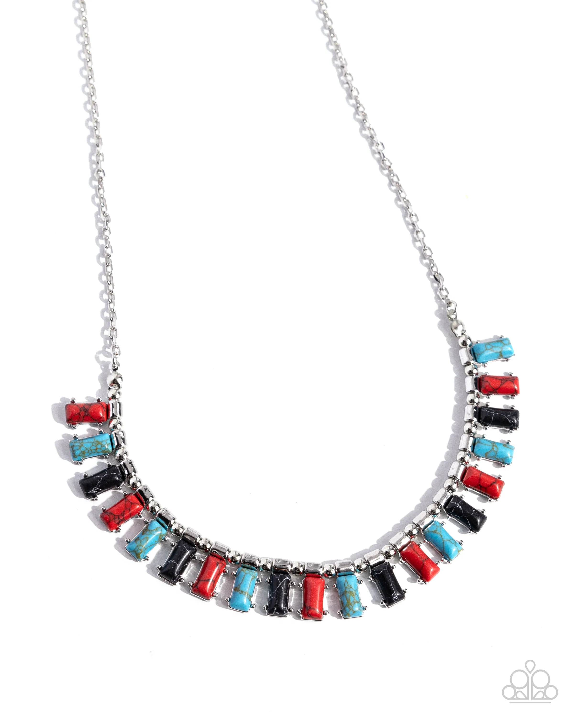 Stony Shimmer - Red - Turquoise, and Black Stone Paparazzi Short Necklace