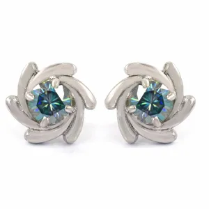 Stylish Blue Diamond Stud Earrings in White Gold Finish! Great Brilliance & Luster. Gift For Birthday!  1.60 Ct Certified