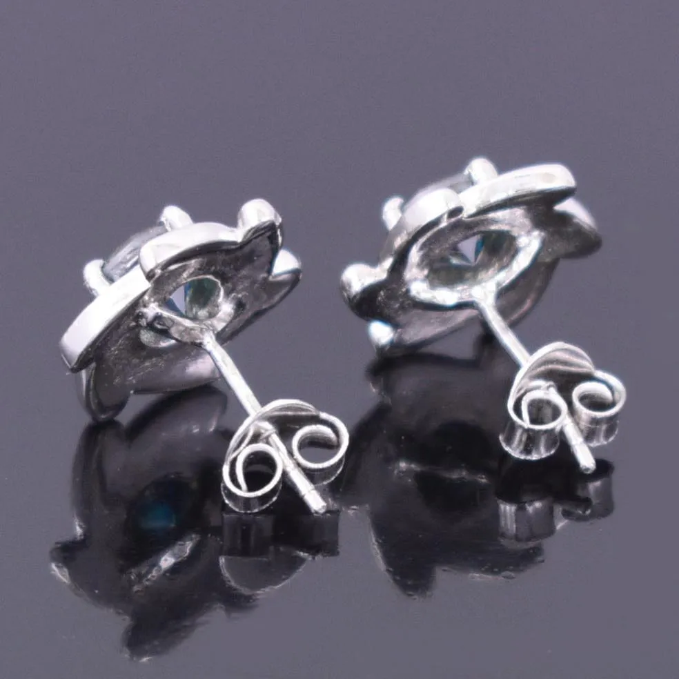Stylish Blue Diamond Stud Earrings in White Gold Finish! Great Brilliance & Luster. Gift For Birthday!  1.60 Ct Certified