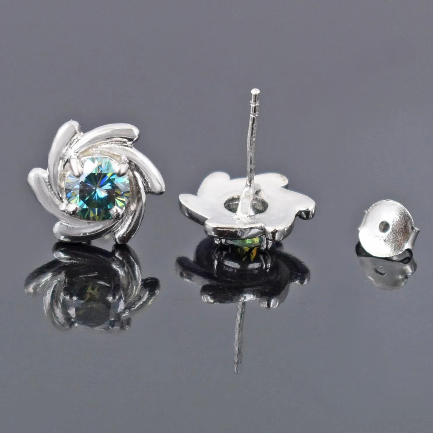 Stylish Blue Diamond Stud Earrings in White Gold Finish! Great Brilliance & Luster. Gift For Birthday!  1.60 Ct Certified