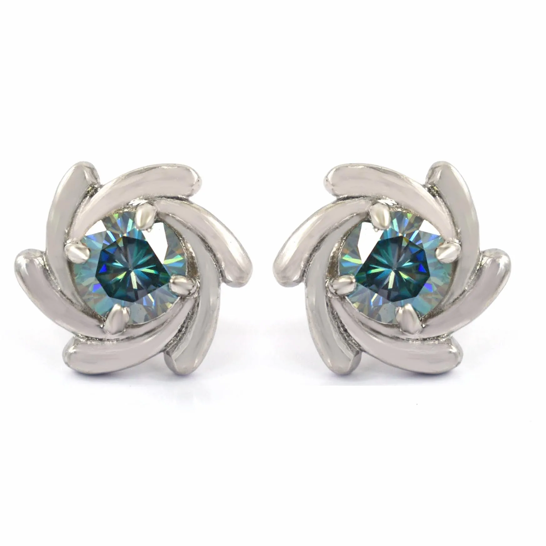 Stylish Blue Diamond Stud Earrings in White Gold Finish! Great Brilliance & Luster. Gift For Birthday!  1.60 Ct Certified
