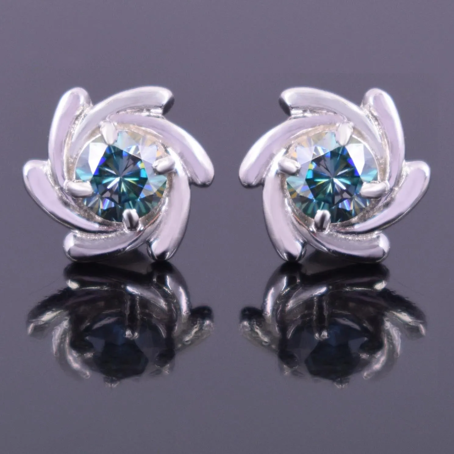 Stylish Blue Diamond Stud Earrings in White Gold Finish! Great Brilliance & Luster. Gift For Birthday!  1.60 Ct Certified