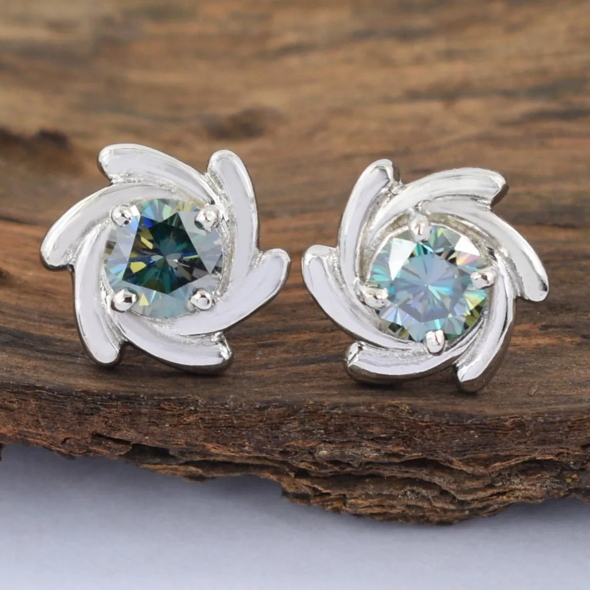 Stylish Blue Diamond Stud Earrings in White Gold Finish! Great Brilliance & Luster. Gift For Birthday!  1.60 Ct Certified