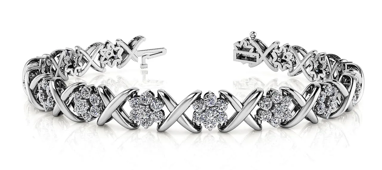 Stylized X Flower Diamond Bracelet with 3.36 ct.(finished) 2mm