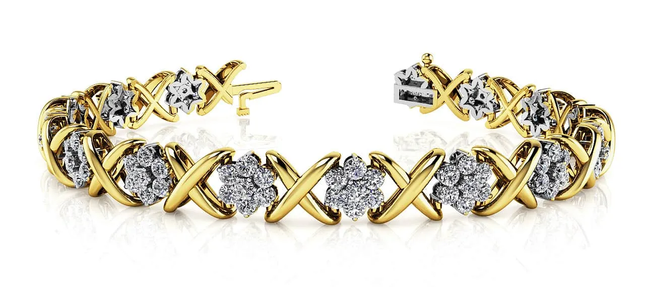 Stylized X Flower Diamond Bracelet with 3.36 ct.(finished) 2mm