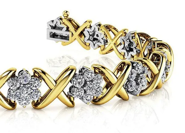 Stylized X Flower Diamond Bracelet with 3.36 ct.(finished) 2mm