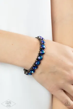 Sugar-Coated Sparkle - Blue - Purple Oil Spill Iridescent Gunmetal Paparazzi Stretchy Bracelet - Pink Diamond Exclusive