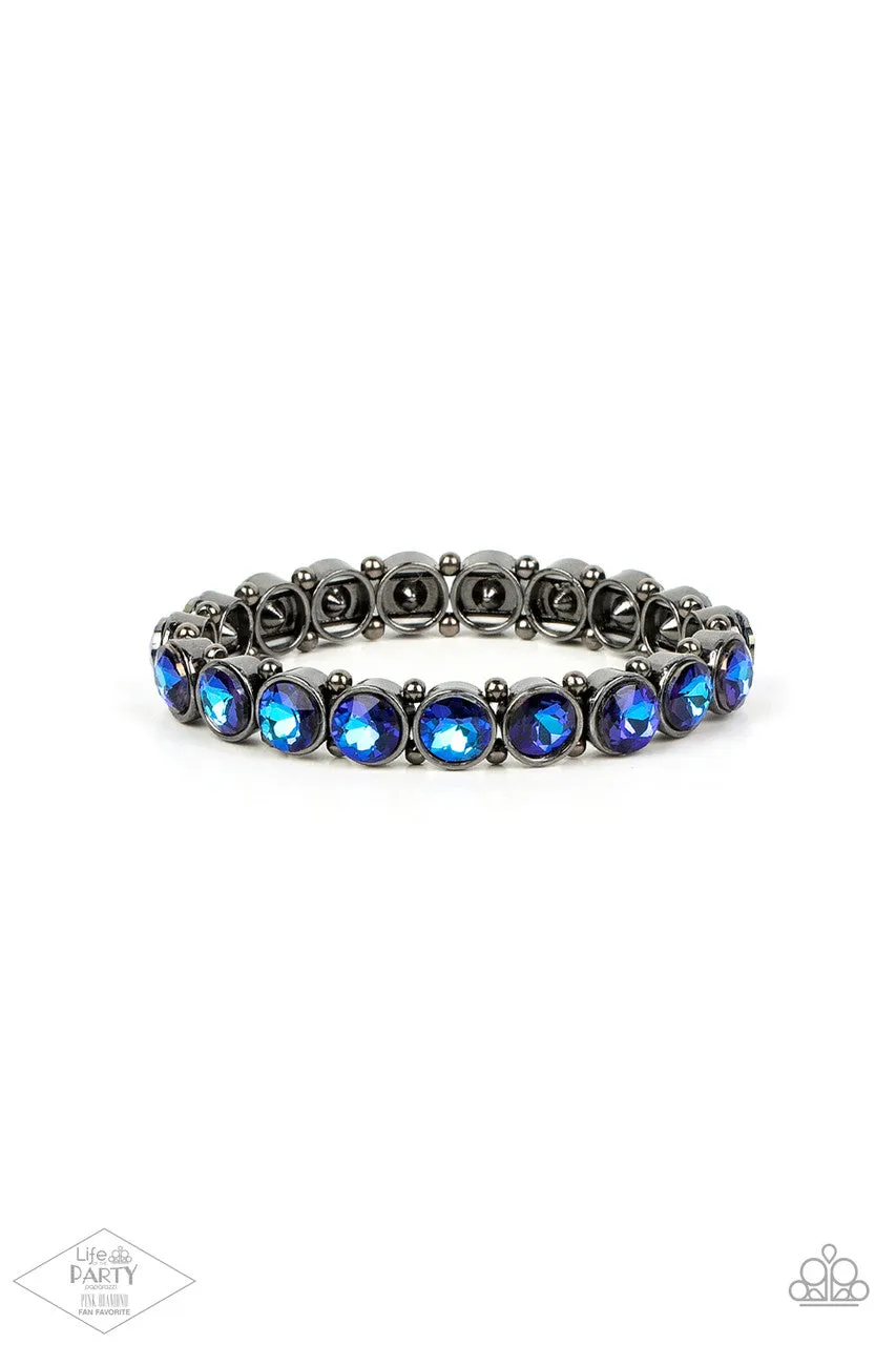 Sugar-Coated Sparkle - Blue - Purple Oil Spill Iridescent Gunmetal Paparazzi Stretchy Bracelet - Pink Diamond Exclusive