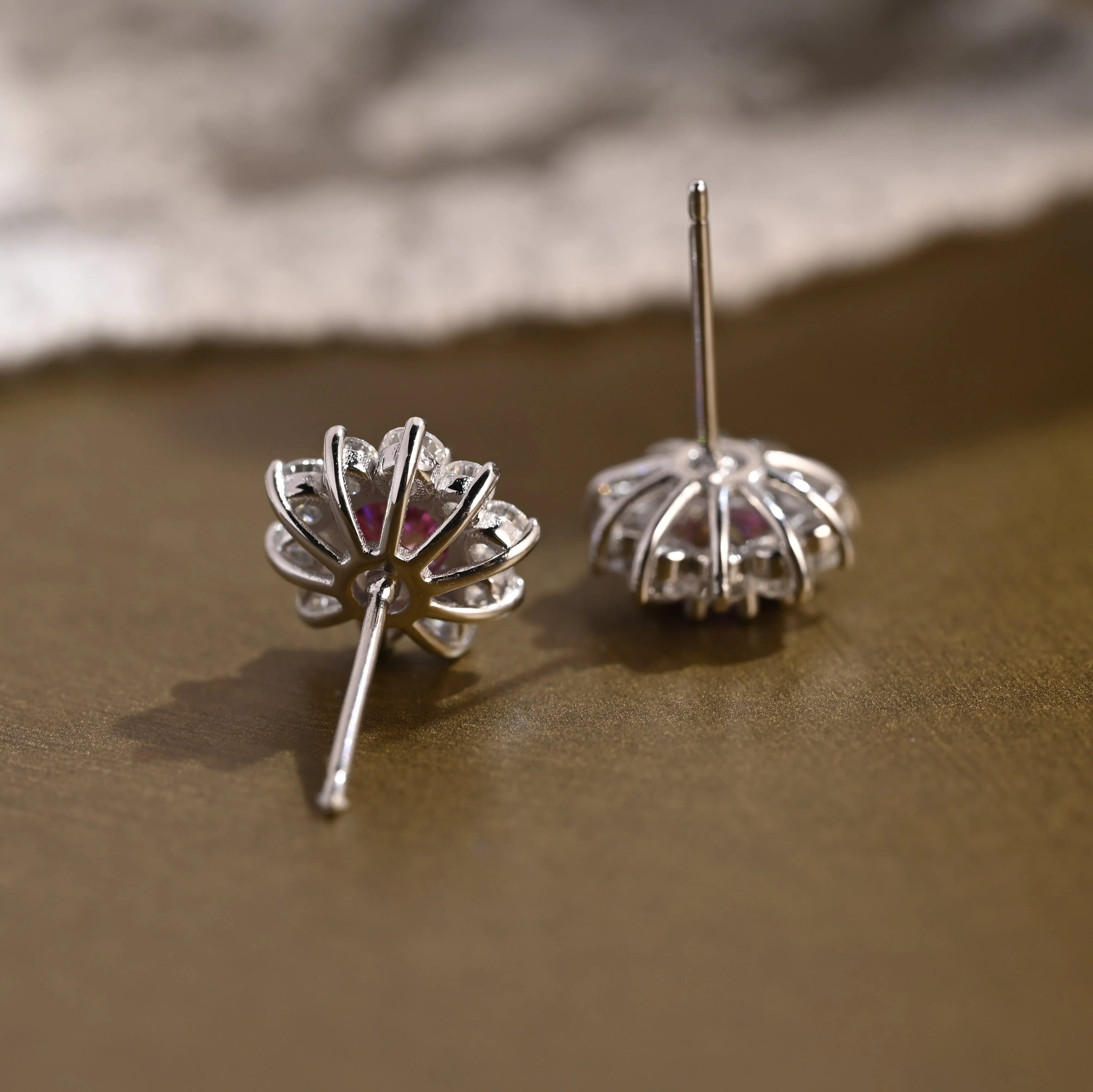 Sunflower Halo Purple Lab Grown Sapphire Earrings Studs