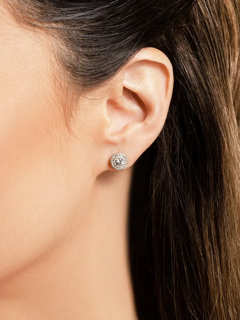 Surrounded By Diamonds Designer Stud Diamond Earrings with 0.52 ct. (2X0.11 ct. center diamonds)