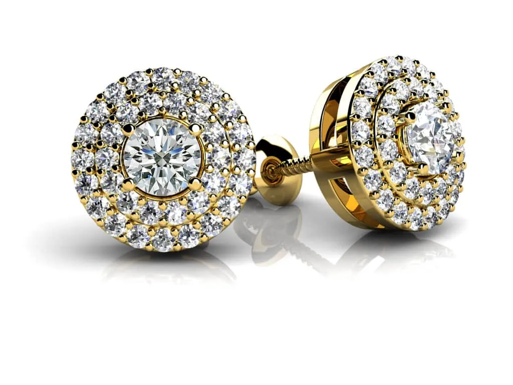 Surrounded By Diamonds Designer Stud Diamond Earrings with 0.52 ct. (2X0.11 ct. center diamonds)