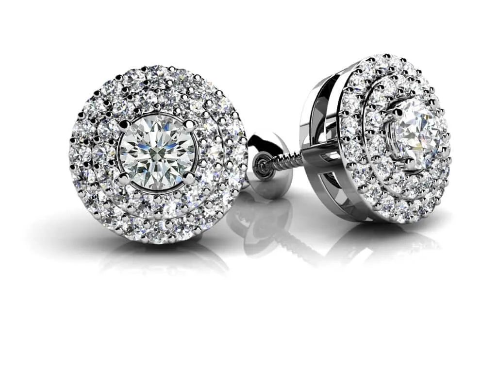 Surrounded By Diamonds Designer Stud Diamond Earrings with 0.52 ct. (2X0.11 ct. center diamonds)