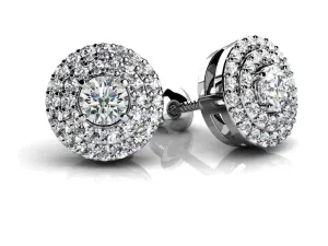 Surrounded By Diamonds Designer Stud Diamond Earrings with 0.52 ct. (2X0.11 ct. center diamonds)