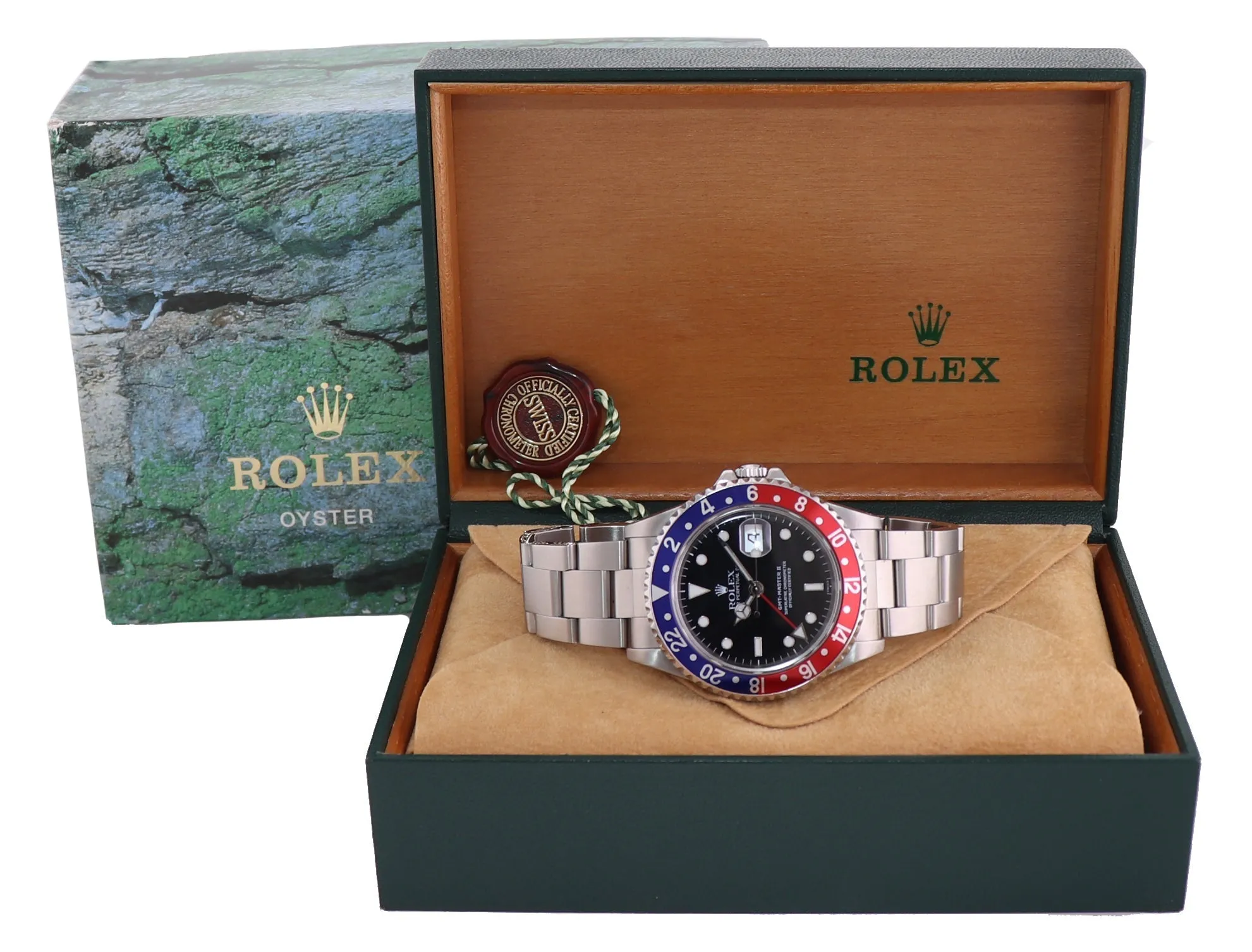 SWISS ONLY 1999 Rolex GMT-Master II Pepsi Blue Red Steel 16710 40mm Watch Box