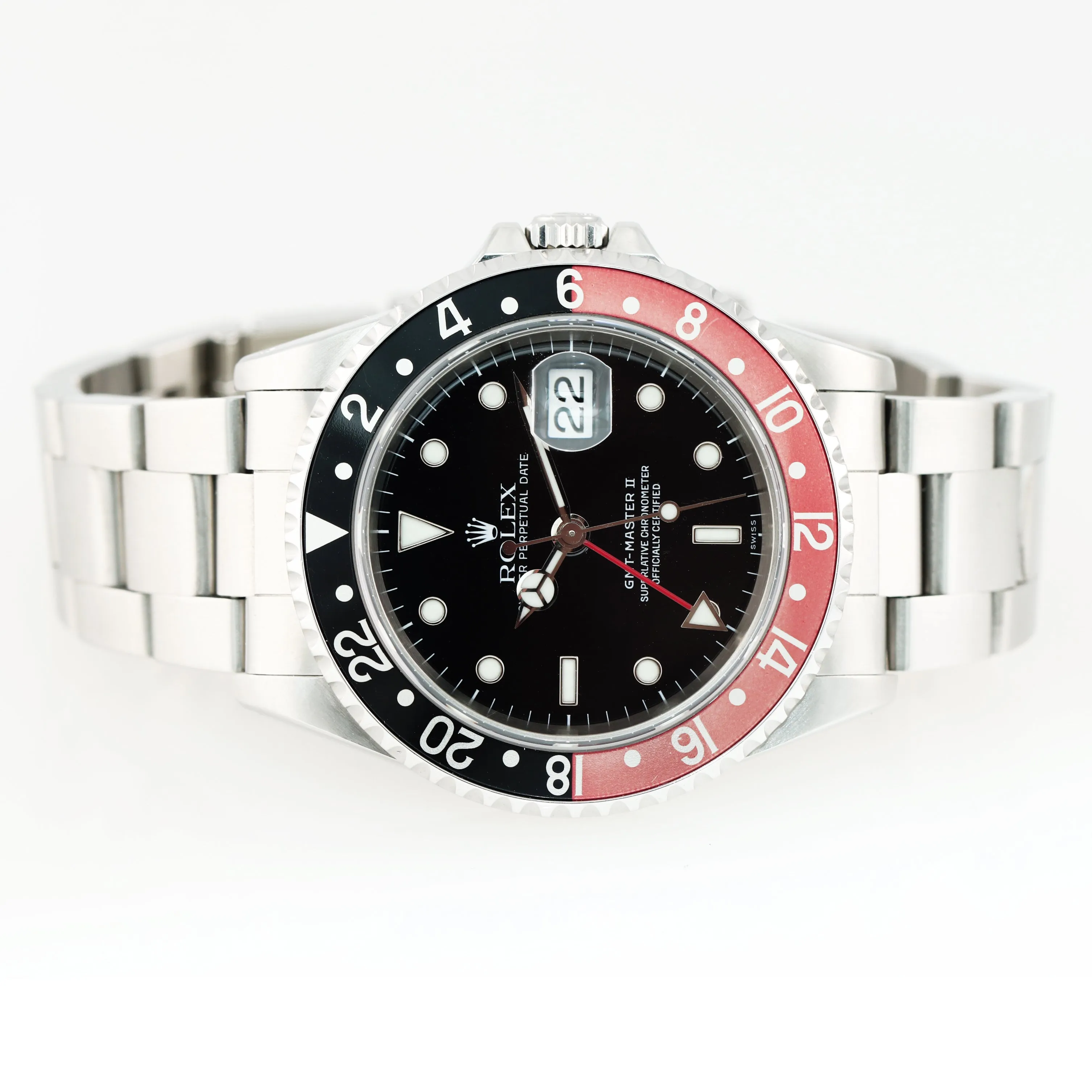SWISS ONLY Rolex GMT-Master II Coke Serif Red Black Steel 16710 Date 40mm Watch