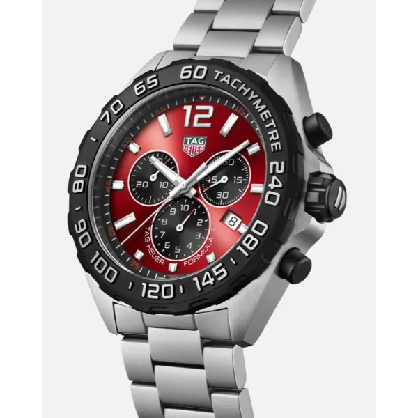 Tag Heuer Formula 1 Silver Stainless Steel Red Dial Chronograph Quartz Watch for Gents - CAZ101AN.BA0842