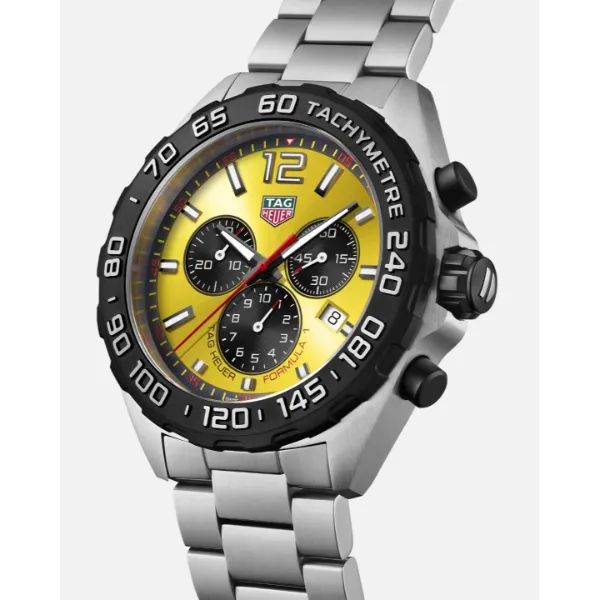 Tag Heuer Formula 1 Silver Stainless Steel Yellow Dial Chronograph Quartz Watch for Gents - CAZ101AM.BA0842