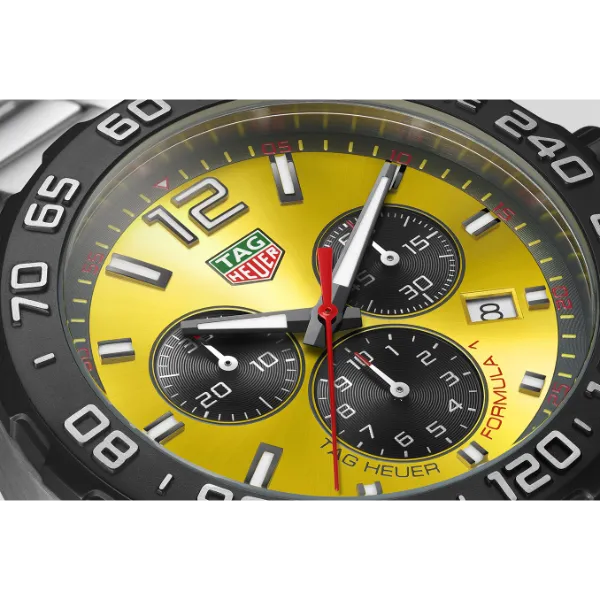 Tag Heuer Formula 1 Silver Stainless Steel Yellow Dial Chronograph Quartz Watch for Gents - CAZ101AM.BA0842