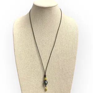 Tahitian Pearl Mid-Length Necklace w/ Gold & Emerald