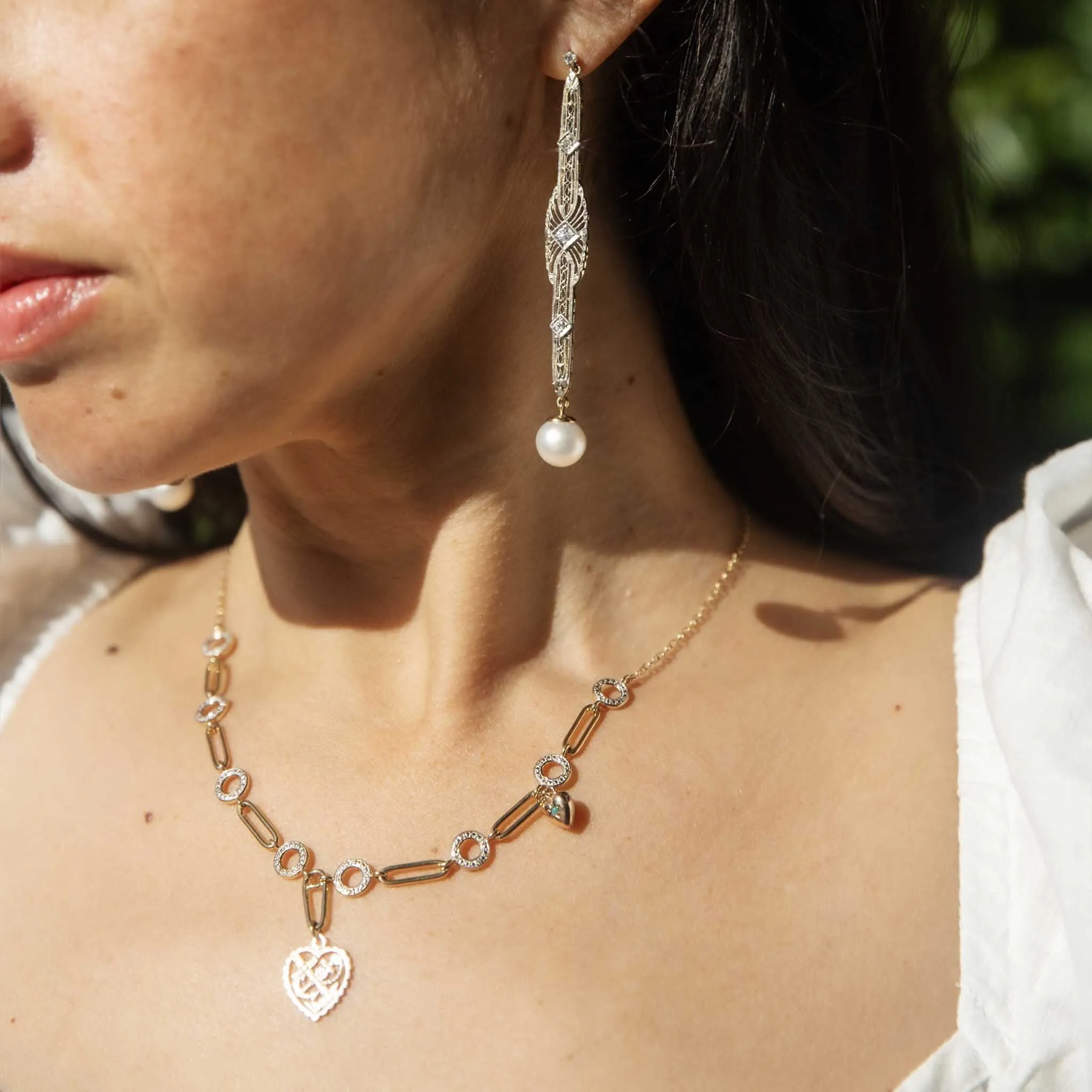 Talulah Re-invented 1900s Diamond & Pearl Earrings 14ct & Platinum
