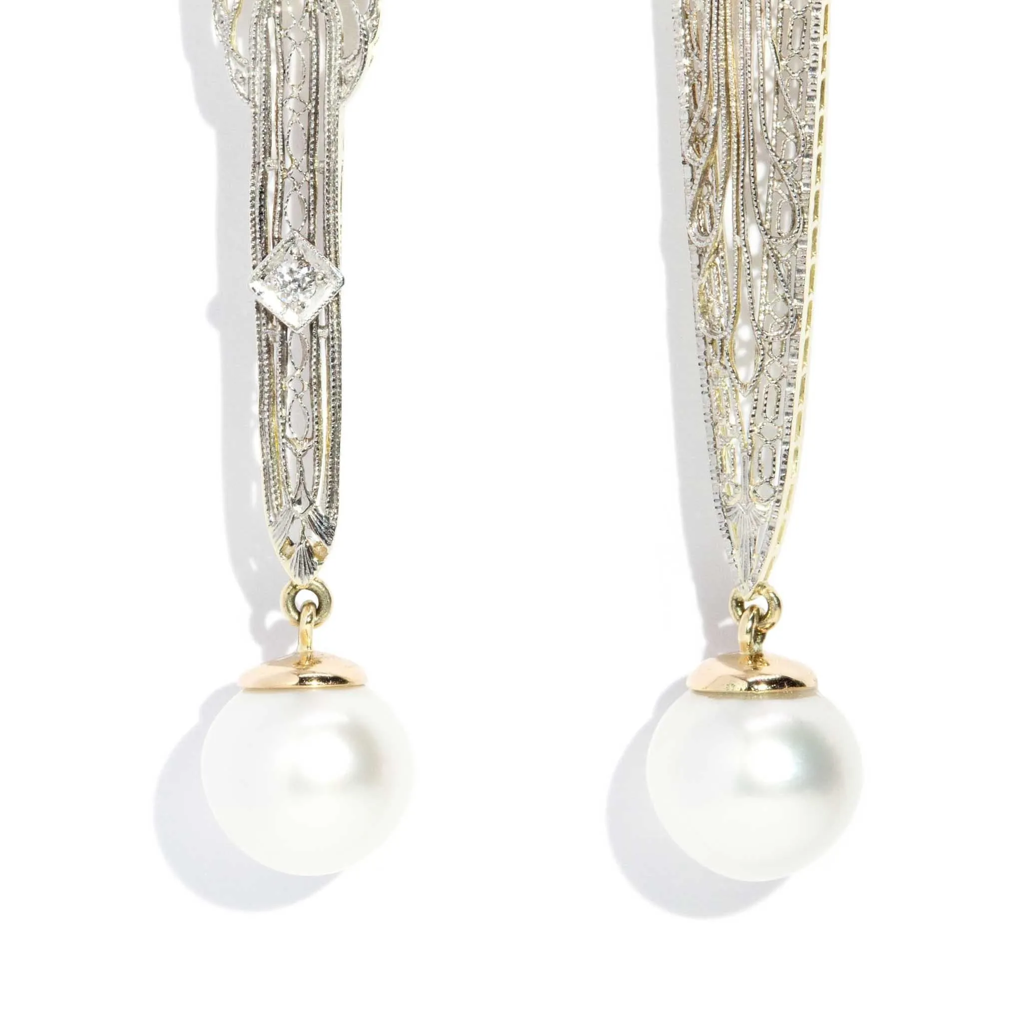 Talulah Re-invented 1900s Diamond & Pearl Earrings 14ct & Platinum