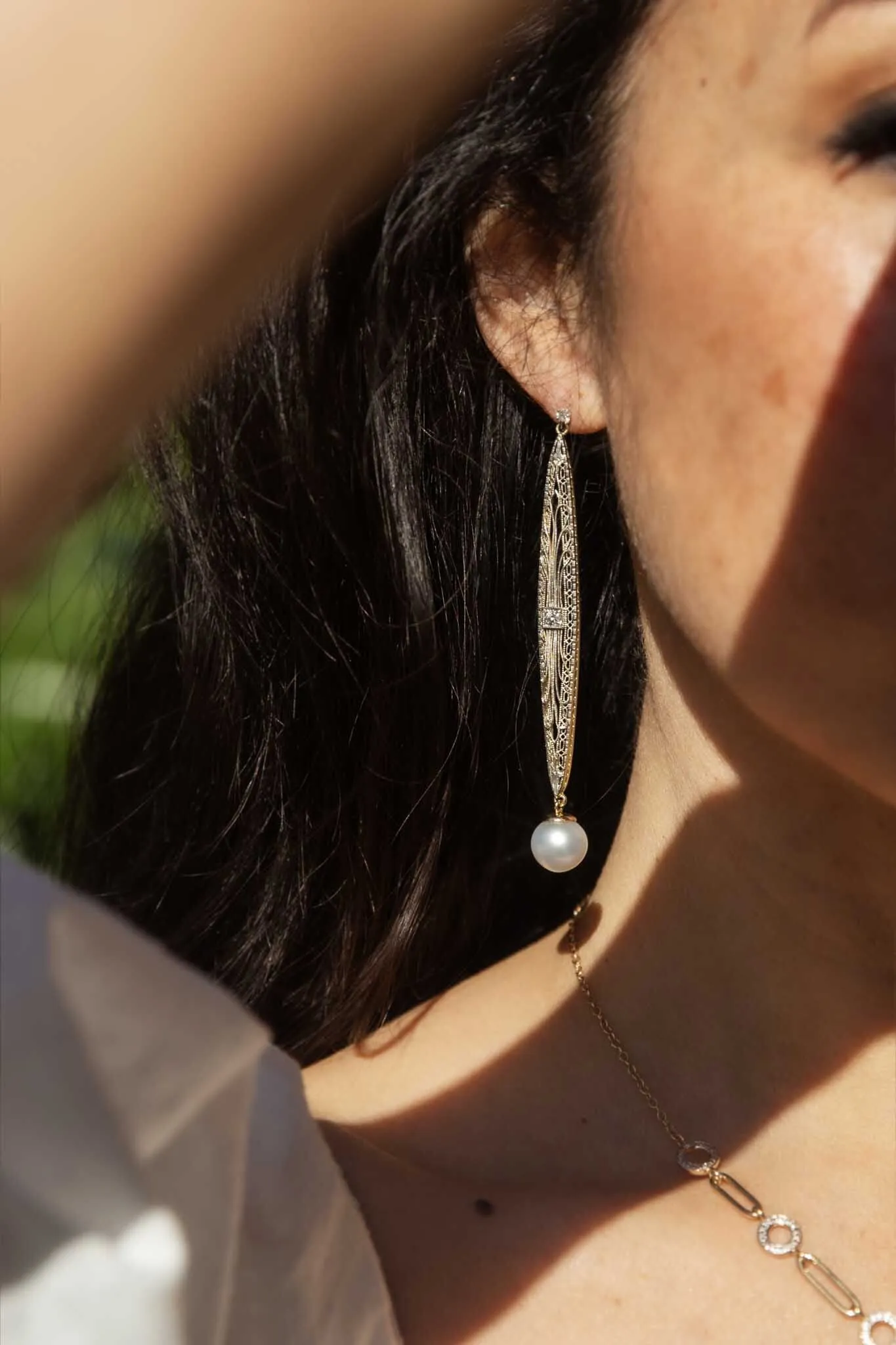 Talulah Re-invented 1900s Diamond & Pearl Earrings 14ct & Platinum