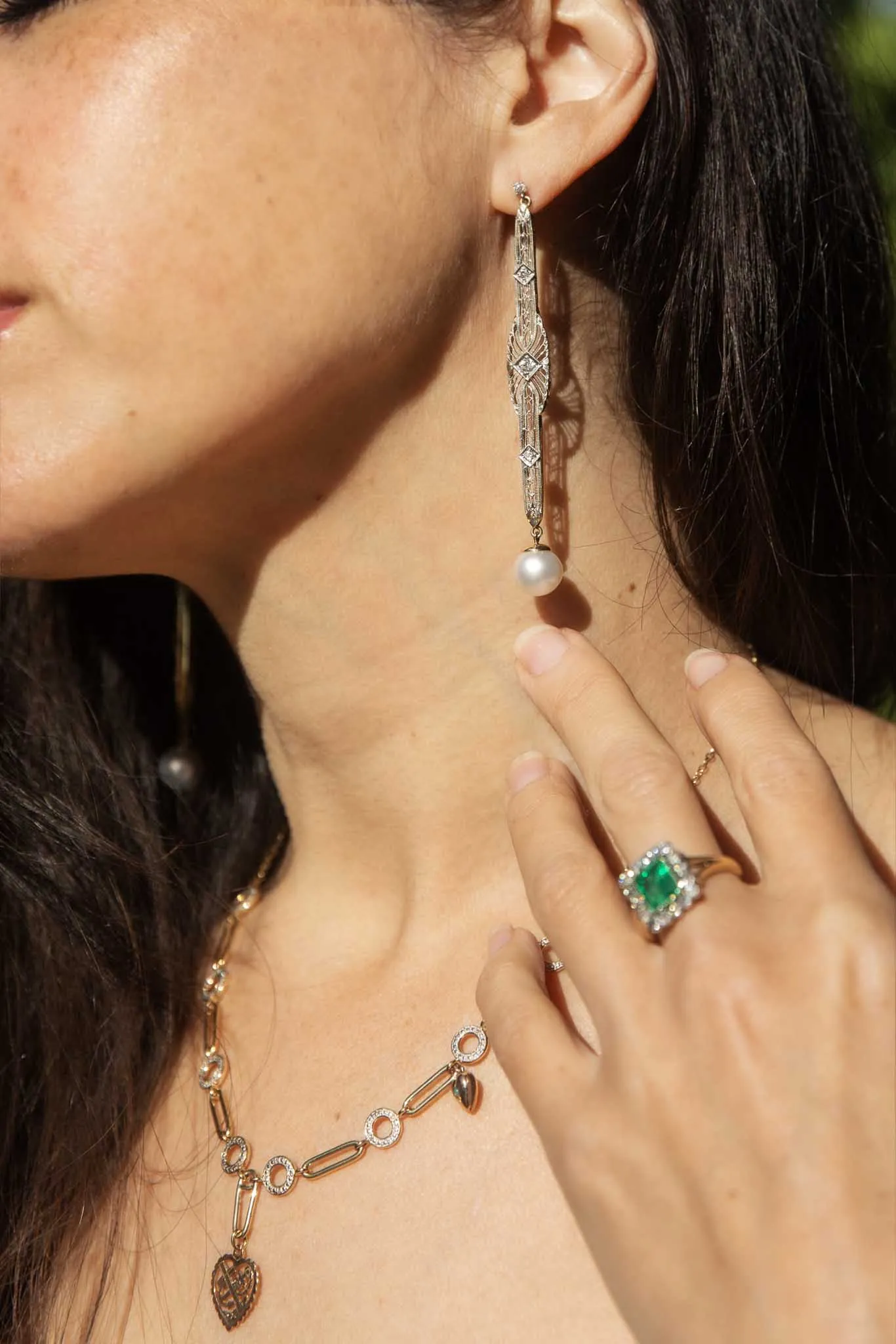 Talulah Re-invented 1900s Diamond & Pearl Earrings 14ct & Platinum