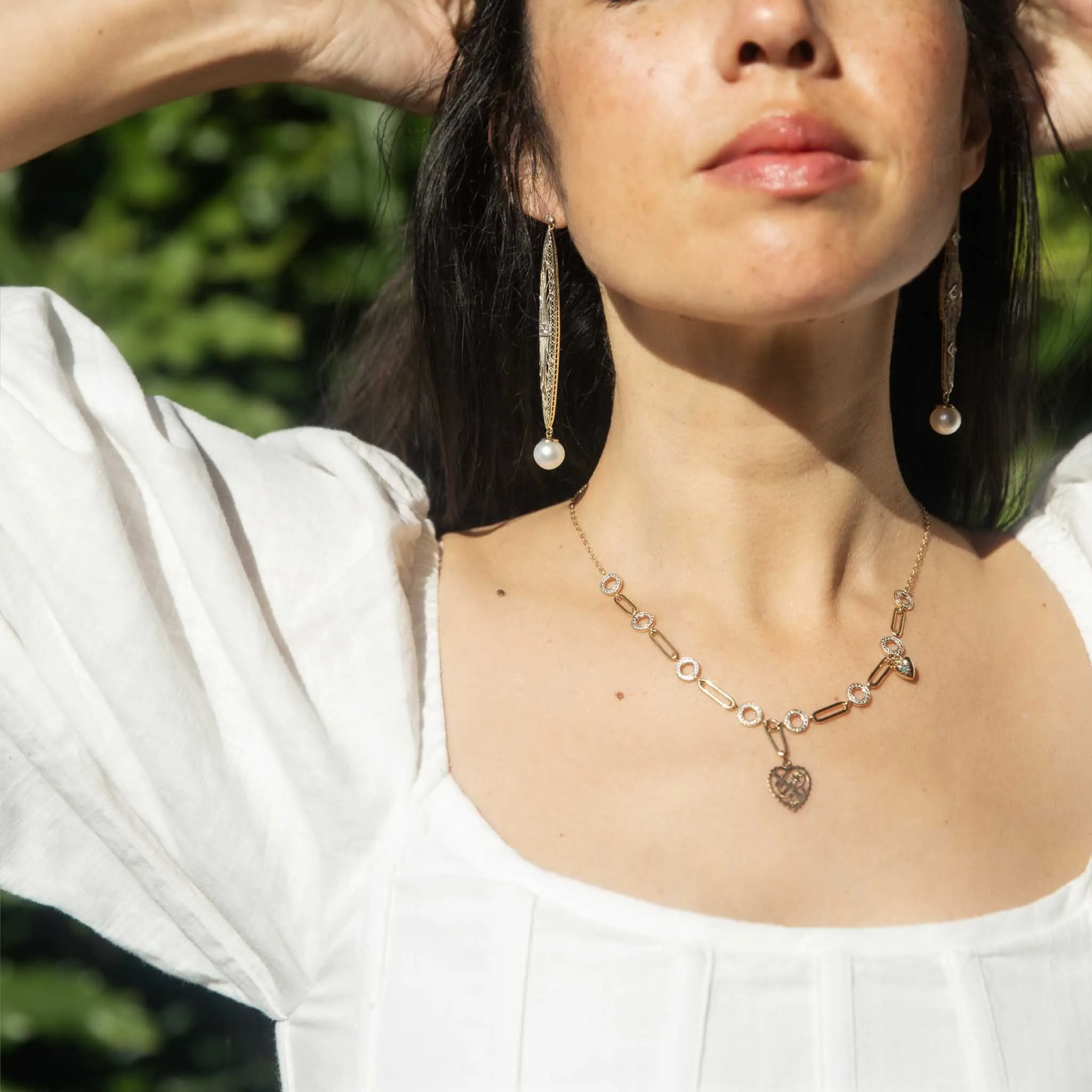 Talulah Re-invented 1900s Diamond & Pearl Earrings 14ct & Platinum