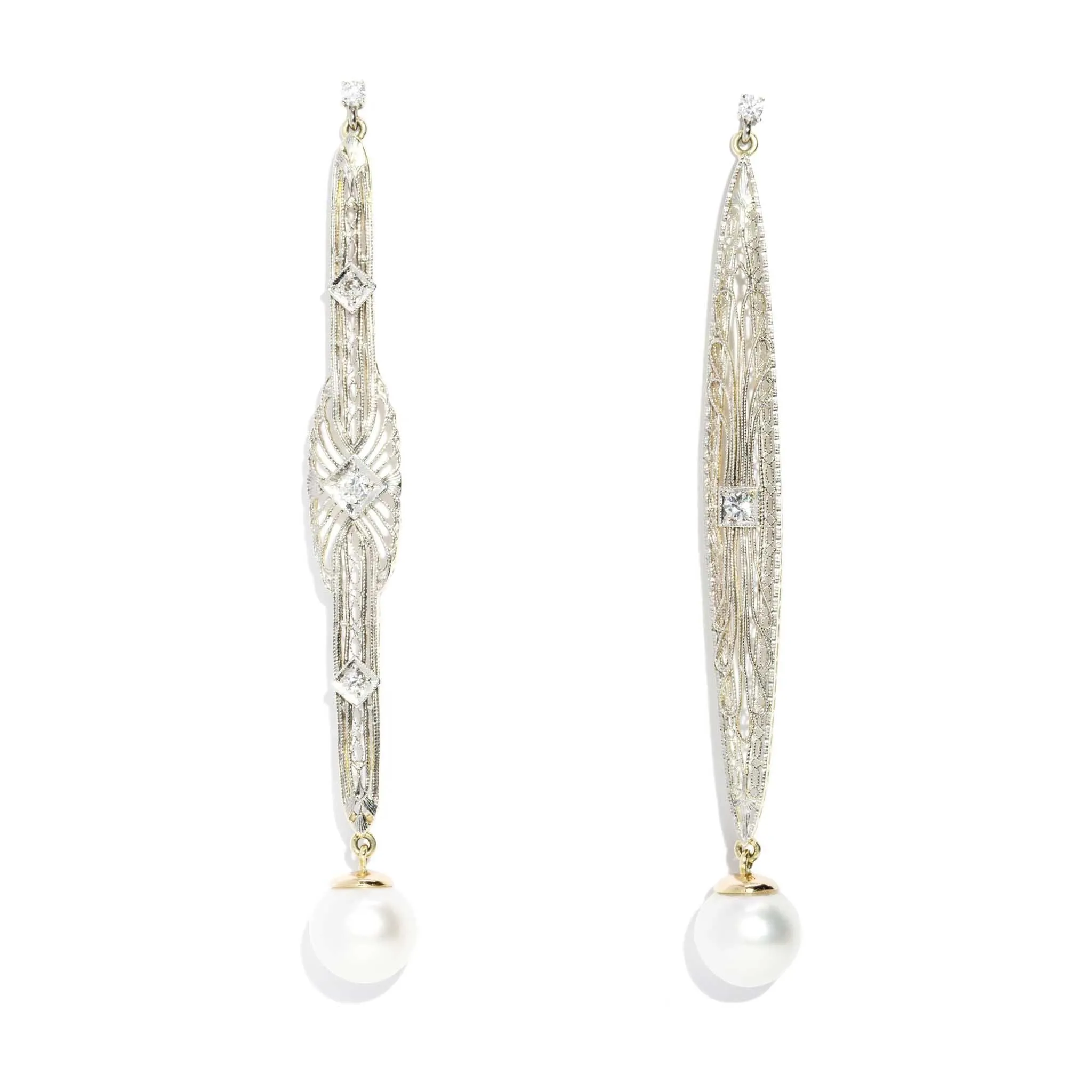 Talulah Re-invented 1900s Diamond & Pearl Earrings 14ct & Platinum