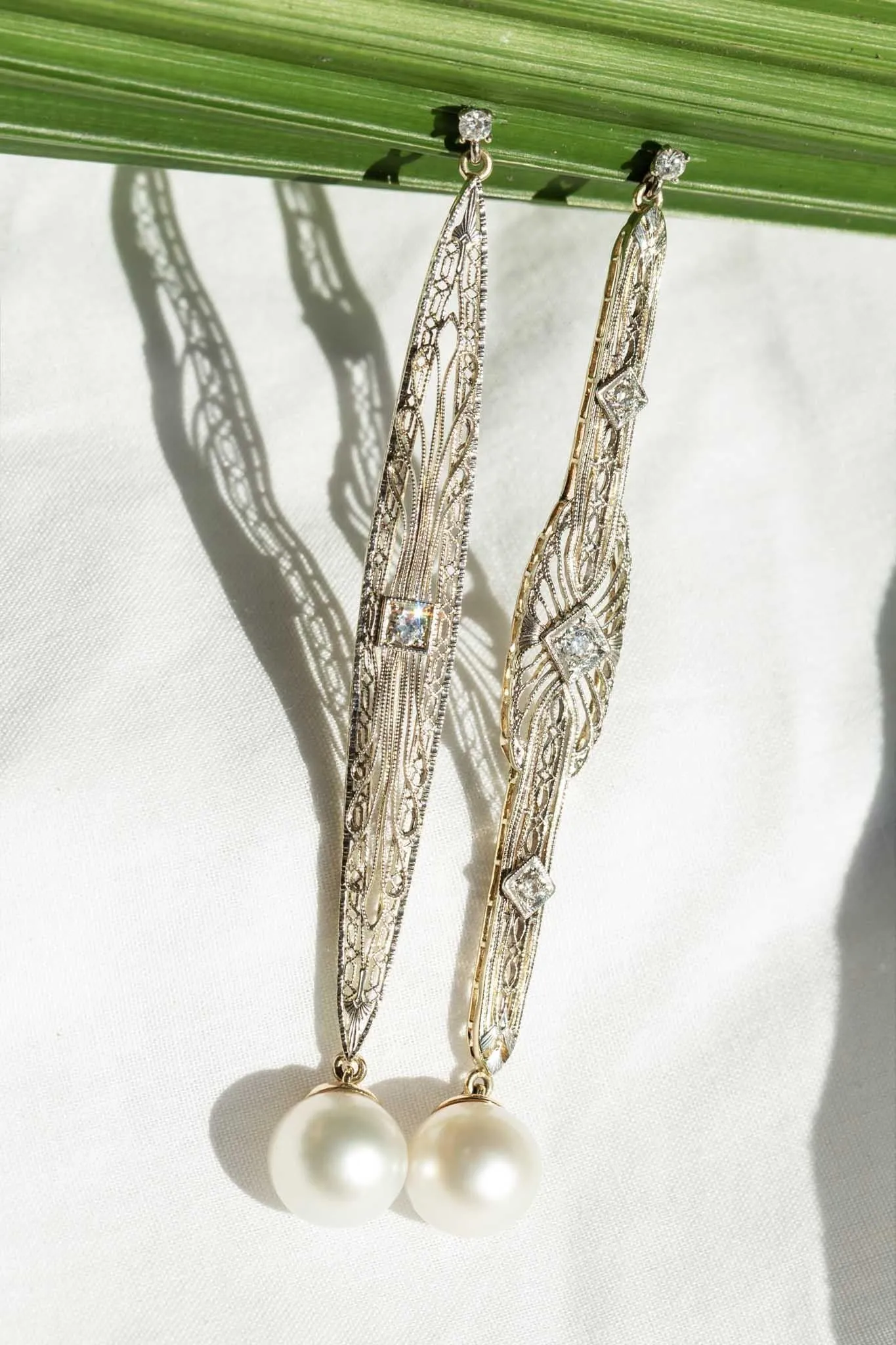 Talulah Re-invented 1900s Diamond & Pearl Earrings 14ct & Platinum