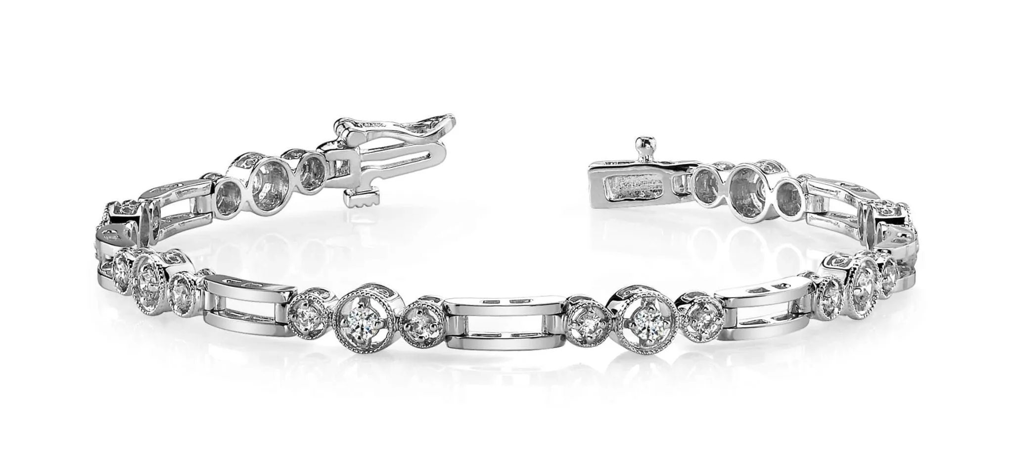 Three Across Bridge Link Diamond Bracelet with 1.01 ct.(finished) 2mm, 2.5mm