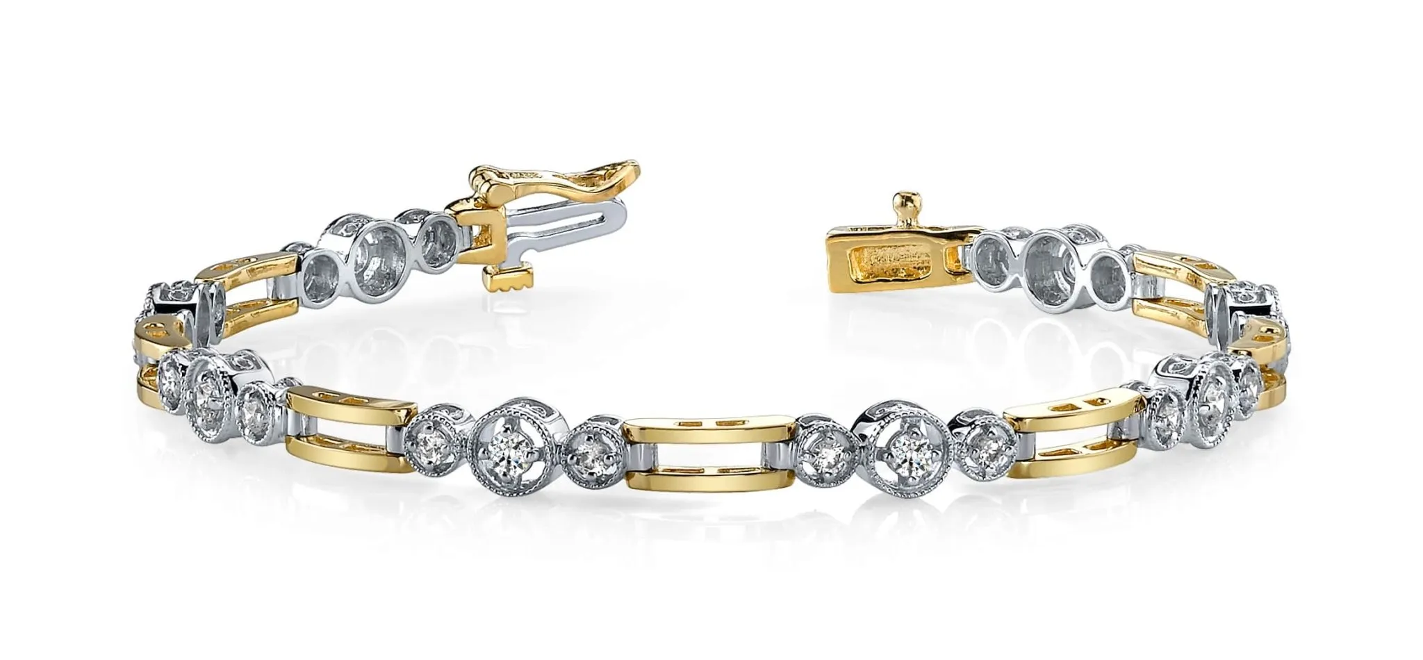 Three Across Bridge Link Diamond Bracelet with 1.01 ct.(finished) 2mm, 2.5mm