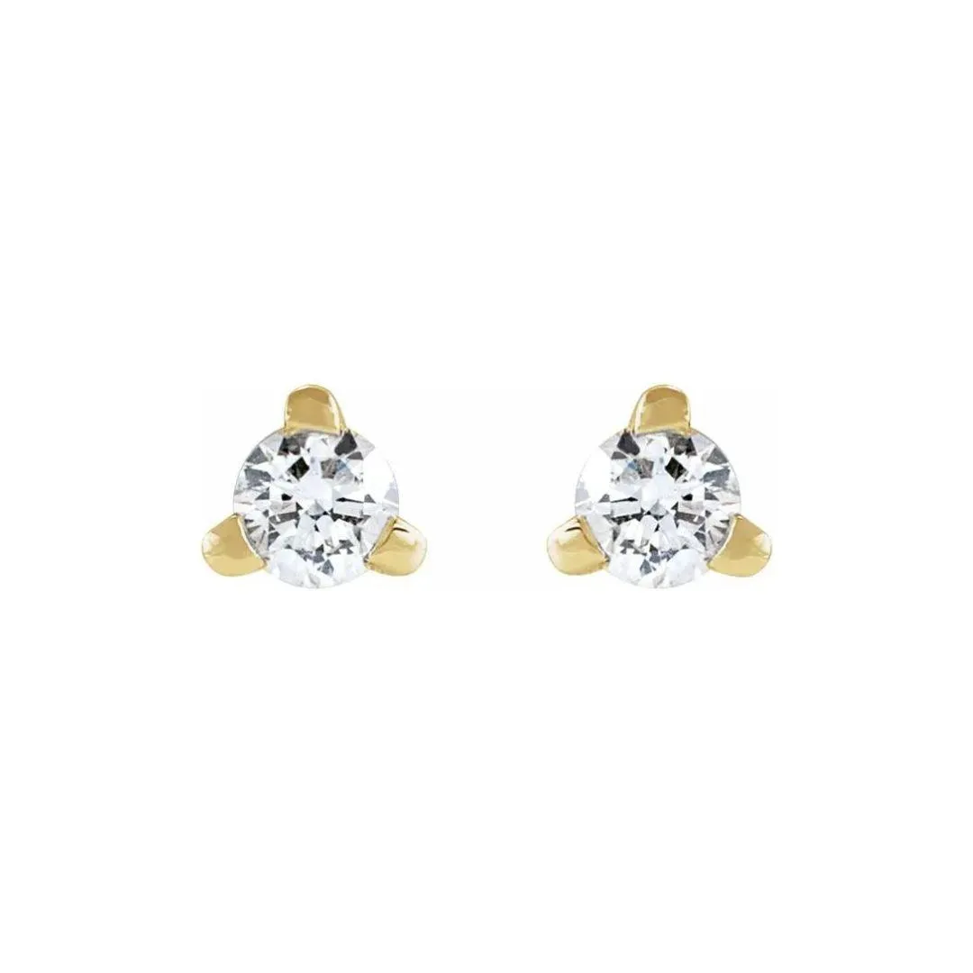 Three Prong Diamond Flat Back Studs