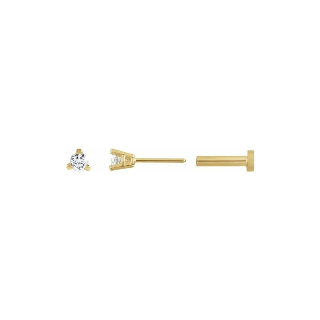 Three Prong Diamond Flat Back Studs